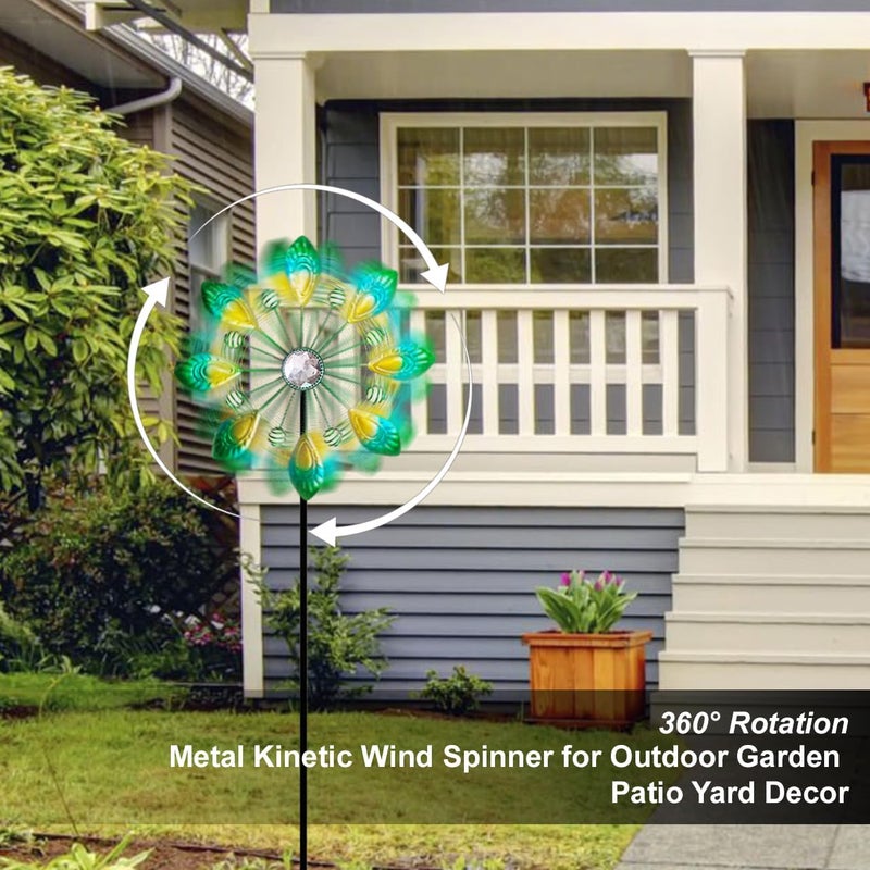 Senflame Metal Peacock Wind Spinner for Outdoor Garden Decor - 36 Inch Height Feather Wind Catcher with Stake, Lawn & Patio Art, Weather-Resistant Yar - Image 4